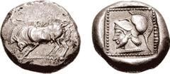 DYNASTS of LYCIA. Uncertain. Circa 500-460 BC. AR Stater (9.27 gm, 10h). Estimate $5000 DYNASTS of LYCIA. Uncertain. Circa 500-460 BC. AR Stater (9.27 gm, 10h). Boar walking left, head lowered / Beard