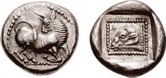 DYNASTS of LYCIA. Uncertain. Circa 500-460 BC. AR Stater (9.31 gm, 9h). Estimate $10000  DYNASTS of LYCIA. Uncertain. Circa 500-460 BC. AR Stater (9.31 gm, 9h). Goat kneeling right, head reverted / Ra