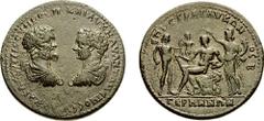 LYDIA, Germe. Septimius Severus, with Caracalla. 198-211 AD. Æ Medallion 45mm (48.23 gm, 6h). Glykon, magistrate. Estimate $5000  LYDIA, Germe. Septimius Severus, with Caracalla. 198-211 AD. Æ Medalli