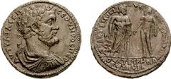 LYDIA, Thyatira. Septimius Severus. 193-211 AD. Æ Medallion (44mm, 35.72 gm, 7h). Homonoia with Pergamum in Mysia. Moschios, magistrate. Estimate $750 LYDIA, Thyatira. Septimius Severus. 193-211 AD. Æ