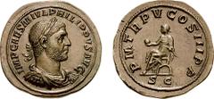PHILIP I. 244-249 AD. Æ Medallic Sestertius (21.06 gm, 12h). Struck 248 AD. Estimate $5000 PHILIP I. 244-249 AD. Æ Medallic Sestertius (21.06 gm, 12h). Struck 248 AD. IMP CAES M IVL PHILIPPVS AVG, lau