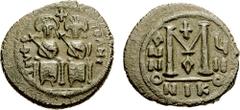 ARAB-BYZANTINE. In the style of Justin II. After 641 AD. Æ Follis (13.65 gm, 7h). Scythopolis (Beth Shan) mint. Estimate $750 ARAB-BYZANTINE. In the style of Justin II. After 641 AD. Æ Follis (13.65 g