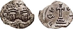 HERACLIUS, with Heraclius Constantine. 610-641 AD. AR Half Siliqua (0.69 gm, 11h). Carthage mint. Struck 613-617 AD. Estimate $200 HERACLIUS, with Heraclius Constantine. 610-641 AD. AR Half Siliqua (0