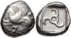 DYNASTS of LYCIA. Uncertain dynast. Circa 480/70-430 BC. AR Stater (16mm, 9.70 g). Pegasos flying left; Lycian P below / Triskeles in dotted square within incuse square. Cf. Falghera 73; SNG Copenhage