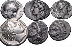 THESSALY. Lot of six (6) silver coins. Includes: Ainianes. AR Hemidrachm // Lamia. AR Hemidrachm // Magnetes. AR Tetrobol // Oitaioi. AR Hemidrachm // Phalanna. AR Drachm // Pharsalos. AR Hemidrachm. 