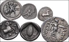 THESSALY. Lot of six (6) silver coins. Includes: Thessalian League. AR Hemidrachm // Thessalian League. AR Stater // Kierion. AR Obol // Perrhaiboi. AR Obol // Pharkadon. AR Hemidrachm // Trikka. AR H