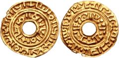 MALAY ARCHIPELAGO, Native Kingdoms. Uncertain. Circa 11th century or later. AV Dinar (21mm, 1.13 g, 0h). Imitating a Fatimid dinar, possibly of al-Mustansir. Pseudo-Arabic legend in two lines around c