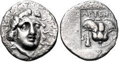 ISLANDS off CARIA, Rhodos. Rhodes. Circa 170-150 BC. AR Hemidrachm (12.5mm, 1.32 g, 12h). ‘Plinthophoric’ coinage. Artemon, magistrate. Radiate head of Helios facing slightly right / Rose with bud to 