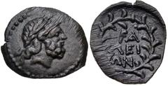 ELIS, Olympia. Mid-late 2nd century BC. Æ Unit (20mm, 4.20 g, 3h). Laureate head of Zeus right / Ethnic within wreath. BCD Olympia 302 (same obv. die); BCD Peloponnesos 674 (this coin); HGC 5, 545. EF