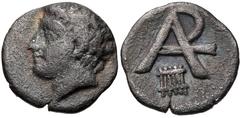 ARKADIA, Arkadian League. Circa 340-330 BC. AR Obol (10.5mm, 0.75 g, 11h). Megalopolis mint. Horned head of Pan left / League monogram above syrinx. BCD Peloponnesos (Megalopolis) 1517–8; HGC 5, 930. 