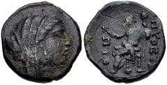 PTOLEMAIC KINGS of EGYPT. Berenike II, wife of Ptolemy III. Circa 244/3-221 BC. Æ Tetrachalkon (16mm, 3.67 g, 12h). Lebedos (Ptolemaïs) mint; Pytheos, magistrate. Struck circa 240-222 BC. Veiled head 