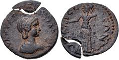 MESSENIA, Cyparissa. Plautilla. Augusta, AD 202-205. Æ Assarion (22mm, 3.98 g, 5h). Draped bust right / Athena standing left, holding phiale and spear. BCD Peloponnesos 800-1. VF, dark brown patina, l