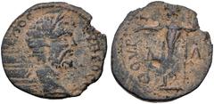 MESSENIA, Thuria. Septimius Severus. AD 193-211. Æ Assarion (20mm, 3.79 g, 9h). Struck circa AD 198-205. Laureate head right / Jupiter standing left, holding scepter and extending hand; Λ-A across fie