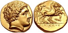 KINGS of MACEDON. temp. Philip III – Kassander. Circa 323/2-315 BC. AV Stater (17mm, 8.59 g, 4h). In the name and types of Philip II. Pella mint. Laureate head of Apollo right / Charioteer, holding ke
