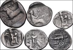 THESSALY. Lot of six (6) silver coins. Includes: KIERION. AR Obol // LARISSA. AR Hemidrachm // AR Trihemiobol // AR Obol (2) // PHARKADON. AR Obol. Fine–Near VF, lightly toned, some scattered roughnes