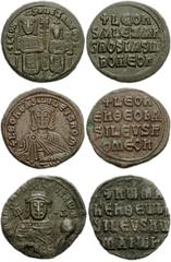 BYZANTINE. Lot of three Æ Folles. Lot includes the following: LEO VI. 886-912 AD. Æ Follis (25mm, 7.86 gm, 6h). Constantinople mint. Crowned facing bust, holding akakia / Legend. DOC III 8; SB 1729 //