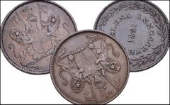 Large Lots WORLD. Saint Helena. Lot of three (3) British East India Company Halfpennies. All coins: Dated 1821. KM 4a. VF, brown surfaces. LOT SOLD AS IS, NO RETURNS. Three (3) coins in lot. From the 