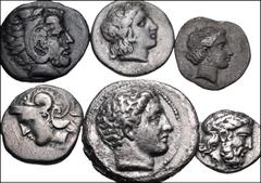 Greek THESSALY. Lot of six (6) silver coins. Includes: KIERION. AR Trihemiobol (2) // LAMIA. AR Hemidrachm // PHALANNA. AR Drachm // PHARSALOS. AR Hemidrachm // SKOTOUSSA. AR Hemidrachm. Fine–Near VF,