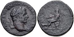 Roman Provincial ACHAEA, Patrae. Caracalla. AD 198-217. Æ Assarion (19mm, 5.22 g, 12h). Struck circa AD 214-215. Laureate head right / Hermes seated left on rocks, holding caduceus; to left, ram stand