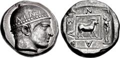 Greek THRACE, Ainos. Circa 453/2-451/0 BC. AR Tetradrachm (24mm, 16.45 g, 8h). Antiadas, magistrate. Head of Hermes right, wearing petasos with pelleted rim and inscribed AINI / Goat standing right in