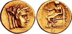 Greek AKARNANIA, Federal Coinage (Akarnanian Confederacy). Circa 250 BC. AV Quarter Stater (12mm, 2.11 g, 10h). Attic standard. Leukas mint. Head of the river-god Achelöos right / Apollo, nude but for