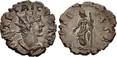 Roman Imperial Tetricus II. Romano-Gallic Emperor, AD 274. Æ Antoninianus (18mm, 2.32 g, 4h). Contemporary imitation(?). Uncertain mint in Gaul. IMIP (sic) TETRICVS AVG, radiate and draped bust right 