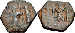 Byzantine Heraclius, with Heraclius Constantine. 610-641. Æ Follis (25mm, 5.31 g, 8h). Neapolis (Nablus) in Palestine mint. Uncertain year but circa 634/5. Heraclius and Heraclius Constantine standing