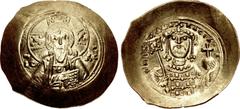 Byzantine Michael VII Ducas. 1071-1078. EL Histamenon Nomisma (27mm, 4.37 g, 6h). Constantinople mint. Struck 1071-1078. Facing bust of Christ Pantokrator / Crowned facing bust of Michael, holding lab