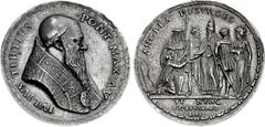 World Medals ITALY, Papale (Stato pontificio). Julius III. 1550-1555. AR Medal (48mm, 46.54 g, 12h). Return of the Roman Catholic Church to England under Queen Mary. By Giovanni da Cavino. Dated RY 5 