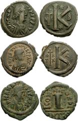 BYZANTINE. Lot of three Æ Fractions. Lot includes the following: ANASTASIUS I. 491-518 AD. Æ Half Follis (7.42 gm, 7h). Nicomedia mint mint. Struck 512-518 AD. Diademed bust right / Large K, stars abo