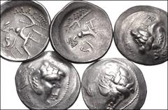 Large Lots CELTIC. Lot of five (5) Celtic Imitations of Philip III AR Tetradrachms. All coins: EASTERN EUROPE, Imitations of Philip III of Macedon. 2nd century BC. AR Tetradrachm. Head of Herakles rig