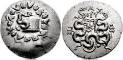 MYSIA, Pergamon.133-67 BC. AR Cistophoric Tetradrachm (26mm, 12.65 gm). Struck circa 92-88 BC. Cista mystica with serpent; all within ivy wreath / Bow-case with serpents; AΣ and a monogram above, thyr