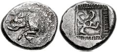 DYNASTS of LYCIA. Uncertain Dynast. Circa 520-480 BC. AR Stater (21mm, 9.42 gm). Forepart of a boar left / Pentaskeles within decorated, incuse square. Falghera -; BMC Lycia -; SNG von Aulock -; SNG C