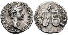LYCIAN LEAGUE. Trajan. 98-117 AD. AR Drachm (18mm, 3.17 gm). Dated Cos. 2 (98/99 AD). Laureate head right / ΔHM EΞ-YPAT B, two lyres with owl above. BMC Lycia 10; SNG Copenhagen 45; SNG von Aulock 426