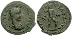 CILICIA, Hierapolis Castabala. Valerian I. 253-260 AD. Æ 6 Assaria (28mm, 20.04 gm). Radiate, draped and cuirassed bust right / IEΡOΠ KACTABAΛEΩ, nude youth running right, raising arm; S left. SNG Lev
