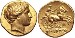 Greek KINGS of MACEDON. temp. Philip III – Kassander. Circa 323/2-315 BC. AV Stater (18mm, 8.59 g, 11h). In the name and types of Philip II. Amphipolis mint(?). Head of Apollo right, wearing laurel wr