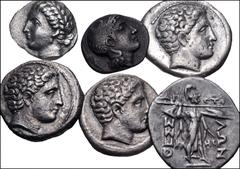 Greek THESSALY. Lot of six (6) silver coins. Includes: PHALANNA. AR Drachm (3) // PHARSALOS. AR Hemidrachm // PHERAI. AR Hemidrachm // THESSALIAN LEAGUE. AR Stater. Good Fine–Near VF, lightly toned, s