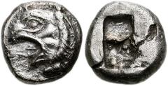 IONIA, Phokaia(?). 6th-5th Century BC. AR Hemidrachm or Diobol (10mm, 1.50 gm). Head of griffin left / Quadripartite incuse square. BMC Ionia pg. 215, 82; SNG Copenhagen -; SNG Kayhan 514; SNG von Aul