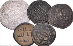 Large Lots EARLY MEDIEVAL. Islamic. Lot of thirteen (13) AR and Æ denominations. Includes: One AR dirham each of the Abbasids, Kakawids, Buwayhids, and Sarbadarids (4 coins total), Æ issues of the Uma