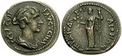 LYDIA, Maeonia. Faustina Junior, wife of Marcus Aurelius. Augusta, 145-175 AD. Æ 24mm (7.10 gm). Diademed and draped bust right / Demeter standing left, Holding grain ears and sceptre. BMC Lydia pg. 1