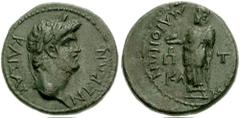 LYDIA, Maeonia. Nero. 54-68 AD. Æ 18mm (3.69 gm). T. Claudius Menekrates, magistrate. Laureate head right / Zeus standing left, holding eagle; monogram left. RPC I 3012; F. Imhoof-Blumer, "Lydische St