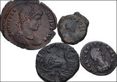 Large Lots ROMAN. Imperial. Lot of eight (8) Late Roman Æ. Includes: Valentinian II. Æ 11mm // Theodosius I. Æ Centenionalis // Aelia Flaccilla. Æ 13mm // Arcadius. Æ 13mm // Arcadius. Æ 15mm. Contemp