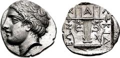 MACEDON, Chalkidian League. 432-348 BC. AR Tetradrachm (13.82 gm, 9h). Olynthos mint; Apollodoro[s], magistrate. Struck circa 417-412 BC. Estimate $2000  MACEDON, Chalkidian League. 432-348 BC. AR Tet