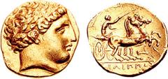 KINGS of MACEDON. Philip II. 359-336 BC. AV Stater (8.53 gm, 7h). Pella mint. Struck under Alexander III, circa 336-328 BC. Estimate $1500 KINGS of MACEDON. Philip II. 359-336 BC. AV Stater (8.53 gm, 