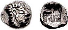 IONIA. Uncertain. 6th century BC. AR Hemiobol (0.33 gm). Estimate $200 IONIA. Uncertain. 6th century BC. AR Hemiobol (0.33 gm). Female head right / Quadripartite incuse square. SNG von Aulock 1811-181