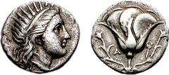 ISLANDS off CARIA, Rhodos. Rhodes. Circa 305-275 BC. AR Didrachm (6.43 gm, 12h). Estimate $1000 ISLANDS off CARIA, Rhodos. Rhodes. Circa 305-275 BC. AR Didrachm (6.43 gm, 12h). Radiate head of Helios 