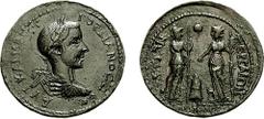 PAMPHYLIA, Side. Gordian III. Homonoia with Perge. 238-244 AD. Æ Medallion (39mm, 28.04 gm, 12h). Estimate $500 PAMPHYLIA, Side. Gordian III. Homonoia with Perge. 238-244 AD. Æ Medallion (39mm, 28.04 