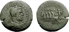 CILICIA, Tarsus. Macrinus.. 217-218 AD. Æ 33mm (17.26 gm, 1h). Estimate $200 CILICIA, Tarsus. Macrinus.. 217-218 AD. Æ 33mm (17.26 gm, 1h). Laureate, draped, and cuirassed bust right / Helios driving 
