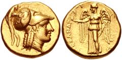 Greek KINGS of MACEDON. Alexander III 'the Great'. 336-323 BC. AV Stater (17mm, 8.53 g, 12h). Tarsos mint. Struck under Balakros or Menes, circa 332/1-327 BC. Head of Athena right, wearing single-pend