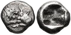 Greek KINGS of LYDIA. Kroisos. Circa 564/53-550/39 BC. AR Twenty-fourth Stater (6mm, 0.42 g). Sardes mint. Confronted foreparts of lion and bull / Incuse square. Berk –; SNG Ashmolean 776–7 (Persian P